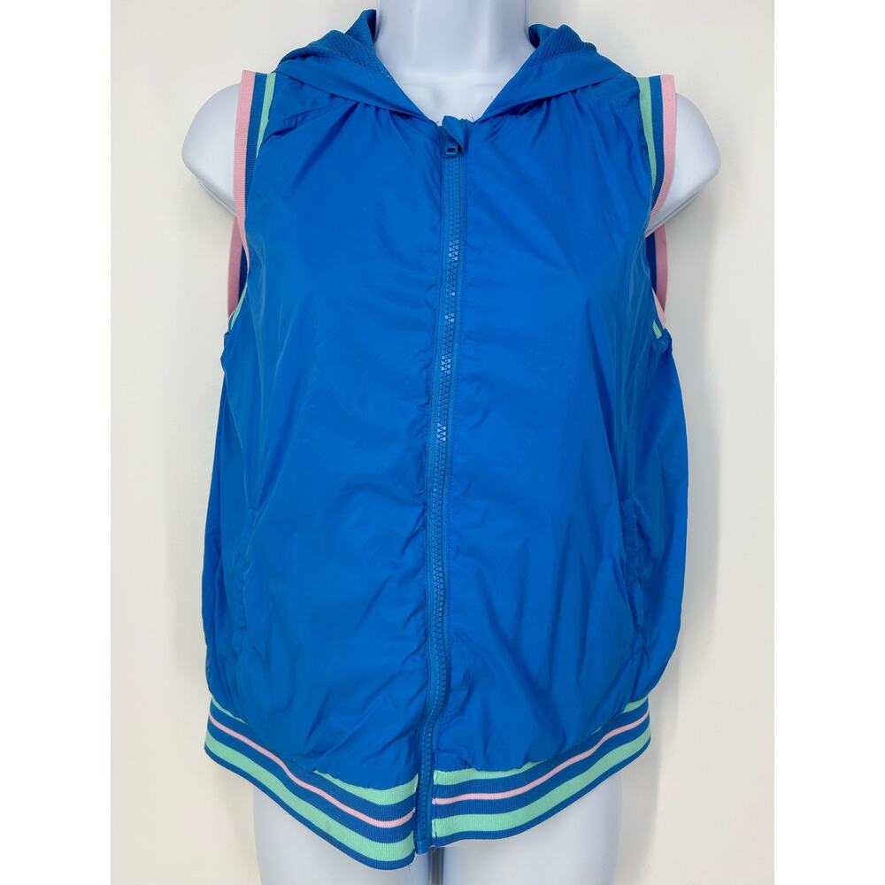 Cat & Jack Womens XS Girls XL Retro Blue Hooded Windbreaker Vest Lined